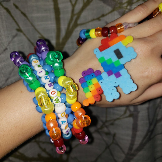 Rainbow Dash Mini Rotator Cuff + Kandi Perler Bead Short Necklace